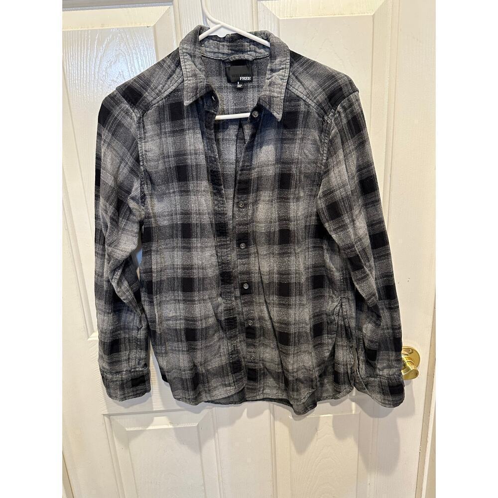 Wilfred Free Women's Black & Gray Plaid Button Down Flannel Shirt Size Small